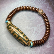 Buddha Stones Tibetan Nine-Eye Dzi Bead Wealth Bracelet