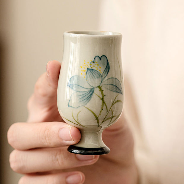 Buddha Stones Hand Painted Lotus Flower Ceramic Teacup Kung Fu Tea Cup Cup BS 11