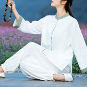 Buddha Stones 2Pcs Tang Suit Top Pants Meditation Yoga Zen Tai Chi Cotton Linen Clothing Women's Set Clothes BS 9