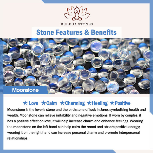 Buddha Stones Moonstone PiXiu Blue Tiger Eye Fu Character Healing Couple String Bracelet