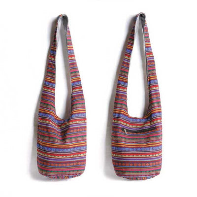 Buddha Stones Cotton Stripes Pattern Crossbody Bag Shoulder Bag Crossbody Bag&Shoulder Bag BS Red Stripes 36*19*34cm
