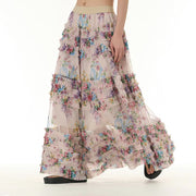 Buddha Stones Colorful Flowers Loose Mesh Tulle Skirt See-Through Design  1