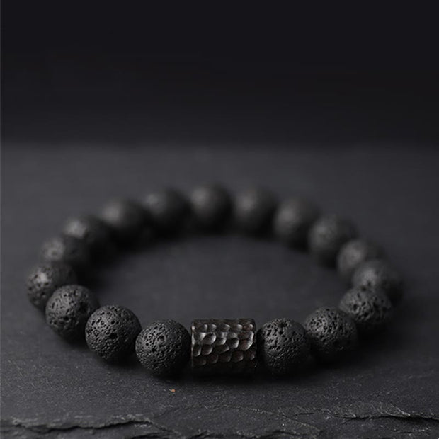 Buddha Stones Lava Rock Ebony Wood Tiger Eye Healing Bracelet