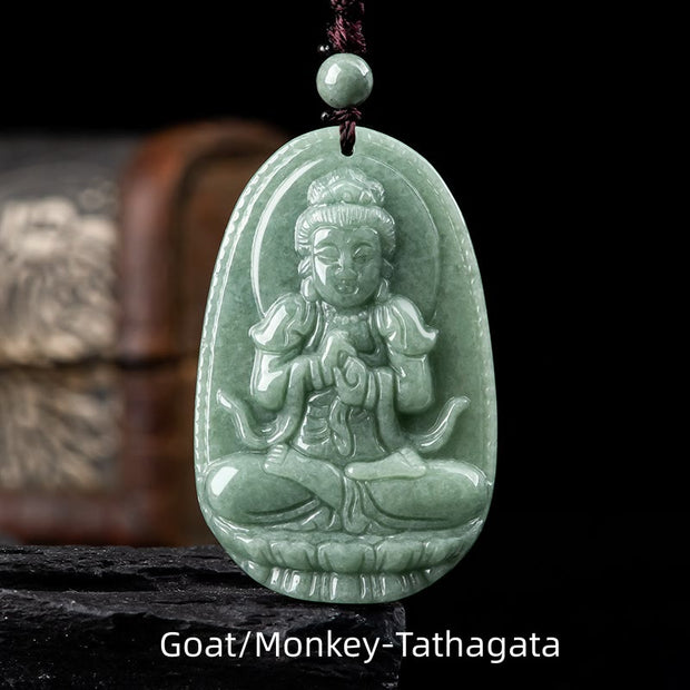 Buddha Stones Chinese Zodiac Natal Buddha Natural Jade Wealth Prosperity Necklace Pendant (Extra 30% Off | USE CODE: FS30) - Goat/Monkey-Tathagata - image 18