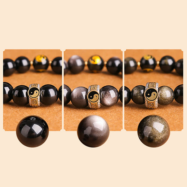 Buddha Stones 925 Sterling Silver Black Obsidian Gold Sheen Obsidian Silver Sheen Obsidian Yin Yang Protection Bracelet (Extra 35% Off | USE CODE: FS35) - image 8
