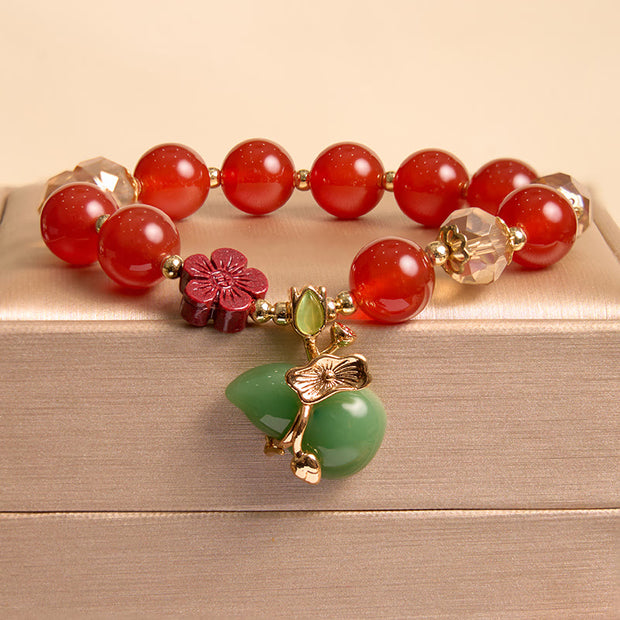 Buddha Stones Natural Red Agate Green Agate Gourd Cinnabar Flower Beads Confidence Bracelet 1