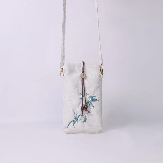 Buddha Stones Small Embroidered Flowers Crossbody Bag Shoulder Bag Cellphone Bag 11*20cm 18