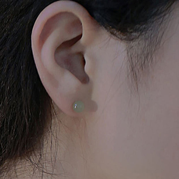 Buddha Stones Round Jade Beaded Luck Stud Earrings Earrings BS 7