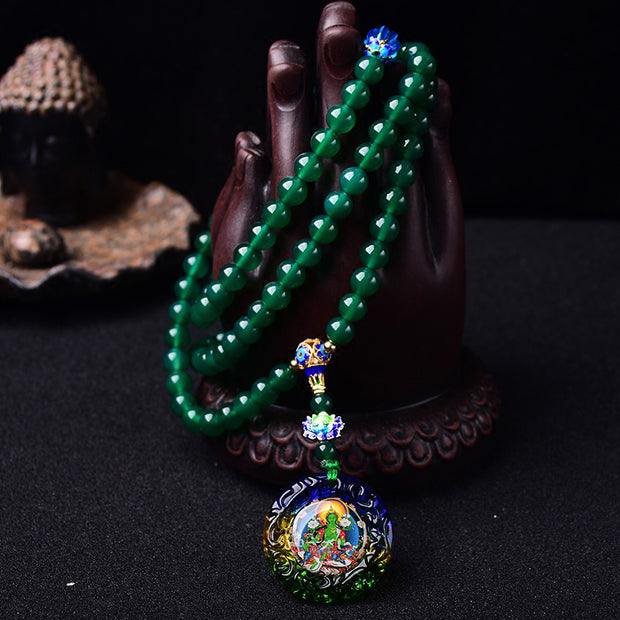 Buddha Stones 108 Mala Beads Natural Green Agate Bodhisattva Green Tara Manifestation Charm Bracelet Bracelet Mala BS 2