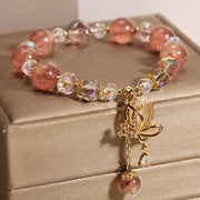 Buddha Stones Natural Strawberry Quartz Healing Positive Butterfly Charm Bracelet Bracelet BS 4