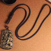 Buddha Stones Gold Sheen Obsidian Three Goats Bring Good Luck Pattern Wealth Necklace Pendant Necklaces & Pendants BS 3
