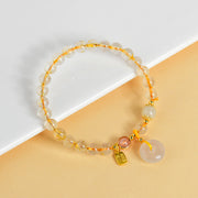 Buddha Stones Natural Golden Rutilated Quartz Fu Character Peace Buckle Charm Wealth Bracelet