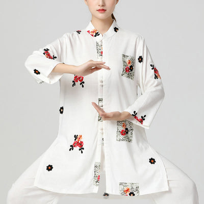 Buddha Stones Floral Print Meditation Prayer Spiritual Zen Tai Chi Qigong Practice Unisex Clothing Set