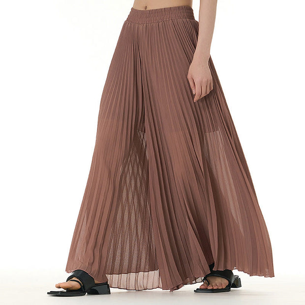 Buddha Stones Solid Color Loose Long Pleated Wide Leg Pants 1