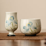 Buddha Stones Hand Painted Lotus Flower Ceramic Teacup Kung Fu Tea Cup