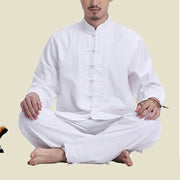 Buddha Stones Chinese Frog Button Design Meditation Prayer Cotton Linen Spiritual Zen Practice Yoga Clothing Men's Set Clothes BS 9