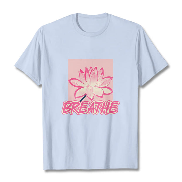 Buddha Stones BREATHE Pink Lotus Flower Tee T-shirt T-Shirts BS LightCyan 2XL