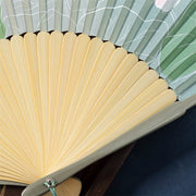Buddha Stones Lotus Begonia Flower Jasmine Handheld Silk Bamboo Folding Fan 21cm 4
