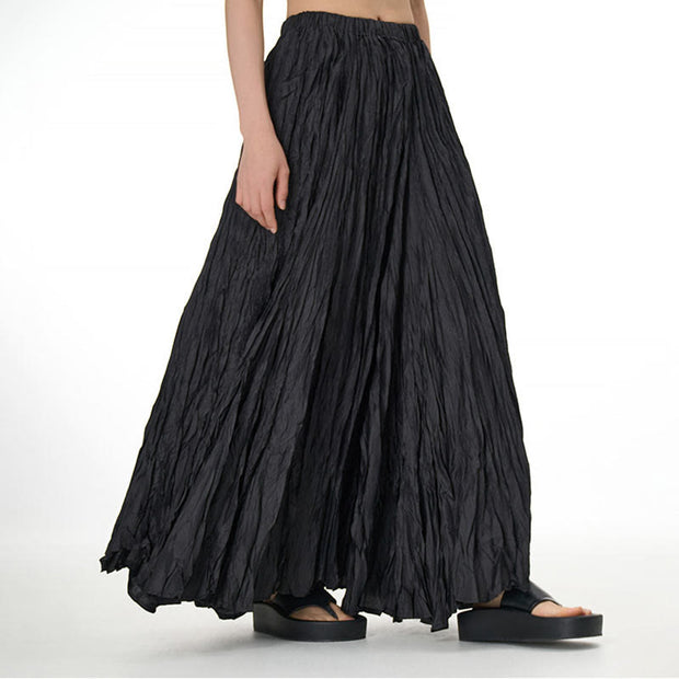 Buddha Stones Solid Color Loose Long Elastic Waist Skirt 8