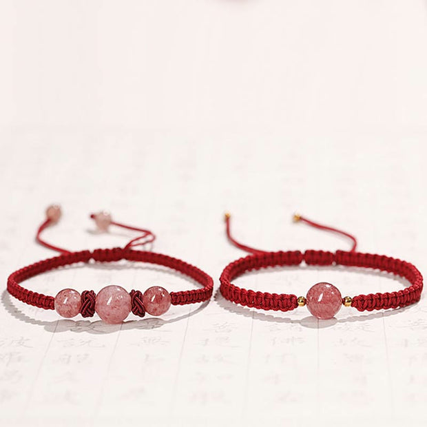 Buddha Stones Natural Strawberry Quartz Crystal Love Red String Weave Bracelet Anklet (Extra 30% Off | USE CODE: FS30) Bracelet BS 14