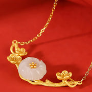 Buddha Stones 925 Sterling Silver Plated Gold Hetian Jade  Plum Blossom Luck Necklace Pendant Bracelet Bangle Ring