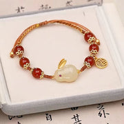 Year of the Rabbit Red Agate Jade Bunny Confidence String Bracelet