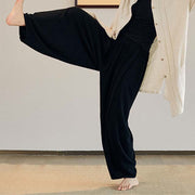 Buddha Stones Plain Long Sleeve Coat Jacket Top Wide Leg Pants Zen Tai Chi Yoga Meditation Clothing Clothes BS Black Pants Only One Size
