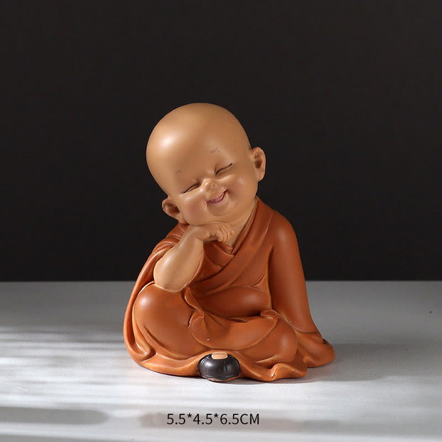 Buddha Stones Small Mini Meditation Praying Monk Serenity Resin Home Decoration Decorations BS Thinking Monk 5.5*4.5*6.5cm