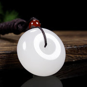 Buddha Stones Round Hetian White Jade Peace Buckle Blessing Necklace Pendant (Extra 30% Off | USE CODE: FS30) - image 4