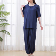 Buddha Stones 2Pcs Half Sleeve T-Shirt Pants Meditation Zen Tai Chi Cotton Linen Clothing Unisex Set 21