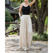 Buddha Stones Solid Color Loose Wide Leg Pants With Pockets Wide Leg Pants BS 2