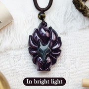 Buddha Stones Natural Rainbow Obsidian Gold Sheen Obsidian Nine Tailed Fox Positive Necklace Pendant Necklaces & Pendants BS 5