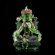 Buddha Stones Bodhisattva Green Tara Handmade Liuli Crystal Art Piece Protection Home Office Statue Decoration