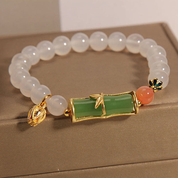 Buddha Stones Natural White Agate Jadeite Bamboo Beads Positivity Bracelet Bracelet BS White Agate(Wrist Circumference: 14-16cm)