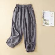 Buddha Stones Solid Color Loose Fungus Hem Harem Pants With Pockets Harem Pants BS Gray 2XL(Waist 76-116cm/Hips 125cm/Length 88cm)