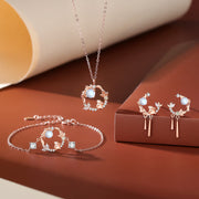 925 Sterling Silver Year of the Rabbit Moonstone Moon Flower Pattern Necklace Pendant Bracelet Earrings