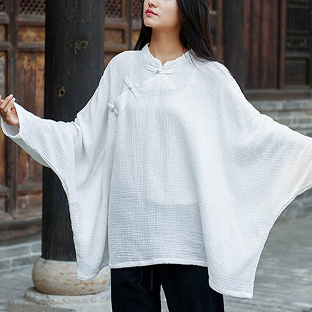 Buddha Stones Women Cotton Linen Shirt Top Blouse Batwing Sleeve Style Clothing