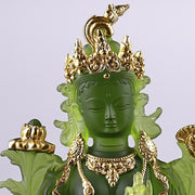 Buddha Stones Bodhisattva Green Tara Handmade Liuli Crystal Art Piece Protection Home Office Statue Decoration