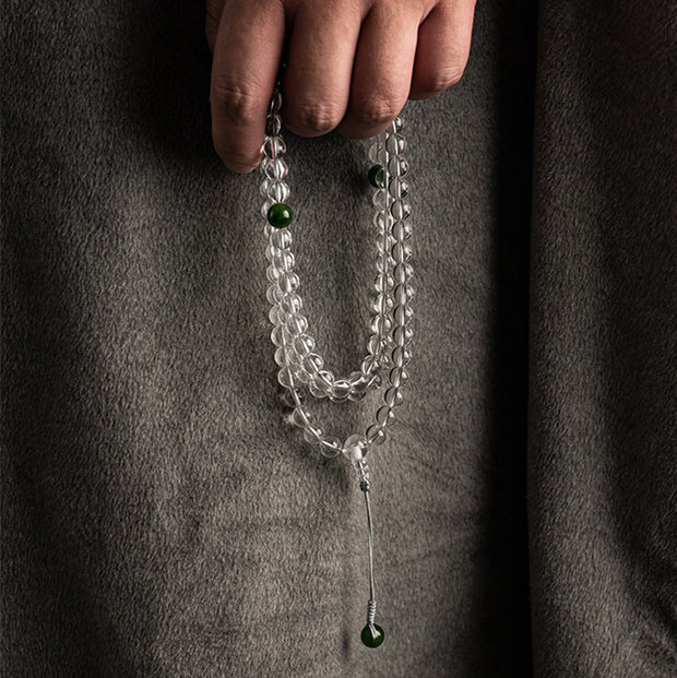 Buddha Stones 108 Beads White Crystal Jade Meditation Bracelet Mala