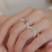 Buddha Stones Round Jade Pearl Beads Luck Ring