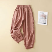 Buddha Stones Solid Color Loose Fungus Hem Harem Pants With Pockets Harem Pants BS Pink 2XL(Waist 76-116cm/Hips 125cm/Length 88cm)