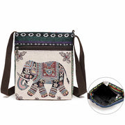 Buddha Stones Elephant Butterfly Embroidered Canvas Tote Bag Shoulder Bag Crossbody Bag