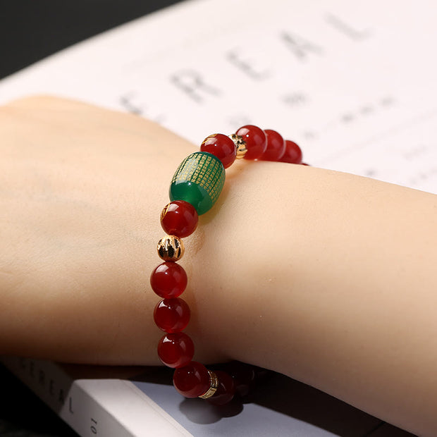 Buddha Stones Natural Red Agate Green Agate Buddhist Sutras Calm Bracelet Bracelet BS 2