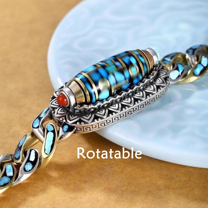 Buddha Stones Tibetan Nine-Eye Dzi Bead Om Mani Padme Hum