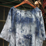 Buddha Stones Ink Tie Dye Midi Dress Three Quarter Sleeve Cotton Linen Dress With Pockets 13