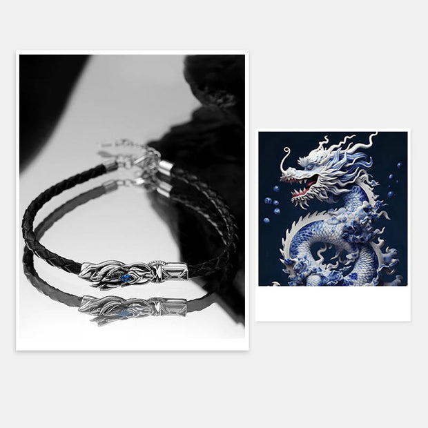 Buddha Stones 925 Sterling Silver Year of the Dragon Blue Zircon Design Success Bracelet Necklace Pendant