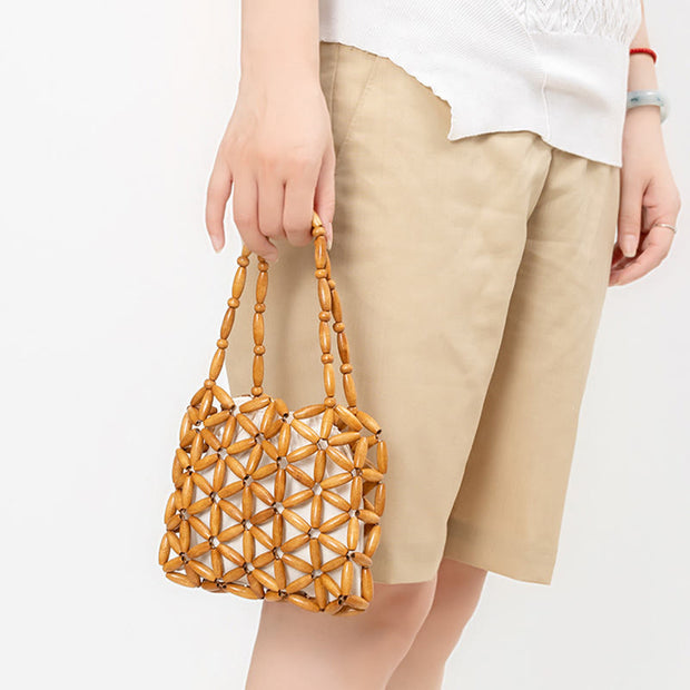 Buddha Stones Hand-woven Mini Wooden Beads Handbag