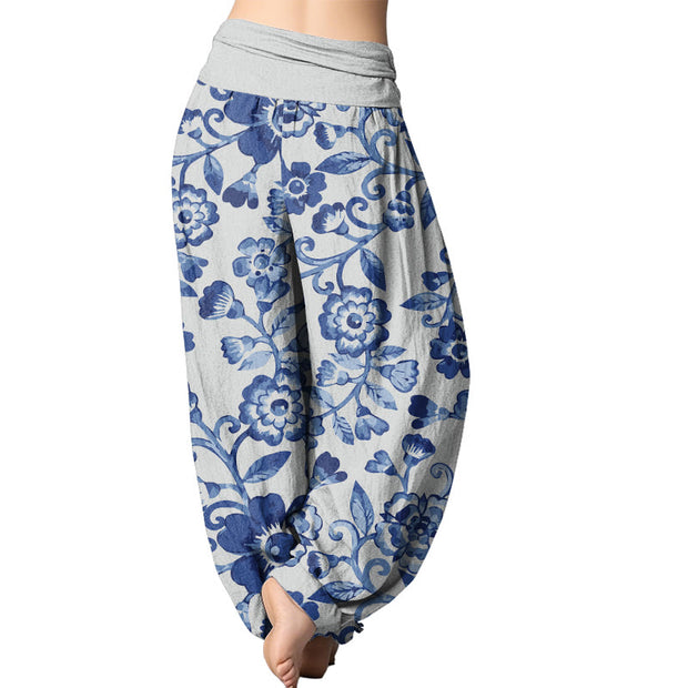 Buddha Stones  Numerous Flowers Pattern Women's Elastic Waist Harem Pants