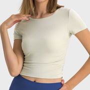 Buddha Stones Women Ribbed Short Sleeve T-Shirt Top High Waist Shorts Pants For Sports Yoga 41