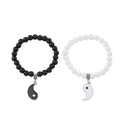Buddha Stones 2Pcs Black Onyx White Turquoise Bead Yin Yang Protection Couple Bracelet Bracelet BS Black&White Yin Yang